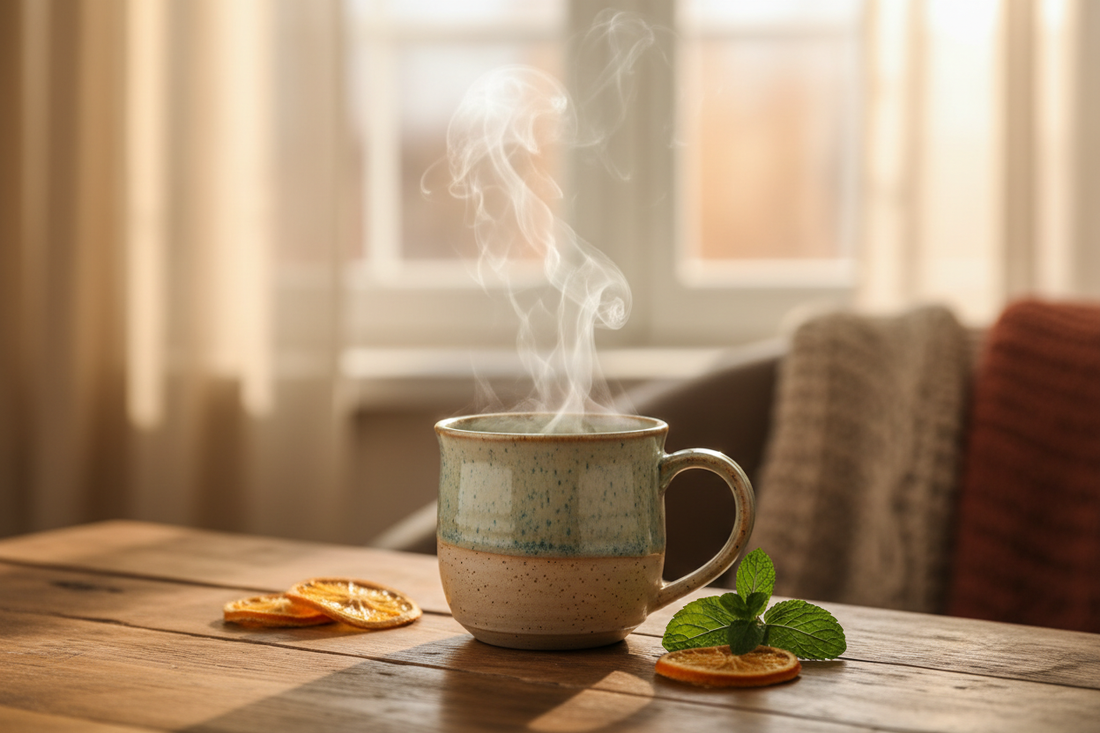 steaming cup of coffee