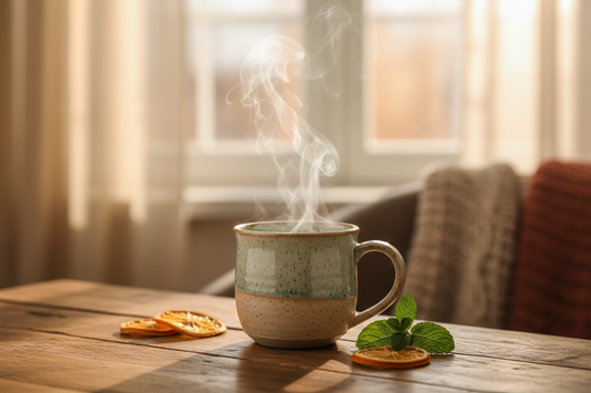 steaming cup of coffee