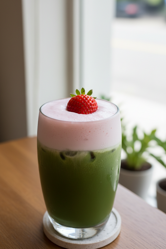 Izu Green Matcha Latte with Strawberry Cold Foam