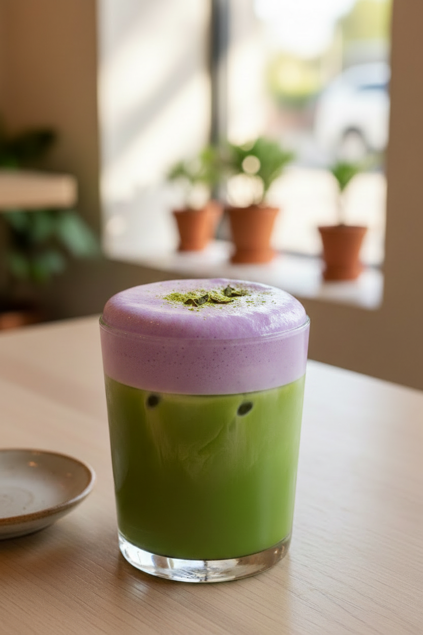 How to Make a Vanilla Matcha Latte with Lavender Cold Foam at Home
