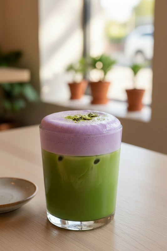 How to Make a Vanilla Matcha Latte with Lavender Cold Foam at Home