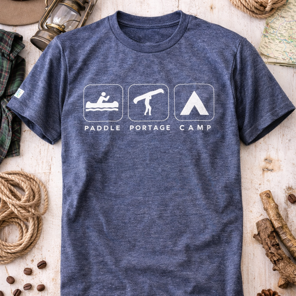 The Paddle, Portage, Camp Tee – Heather Blue